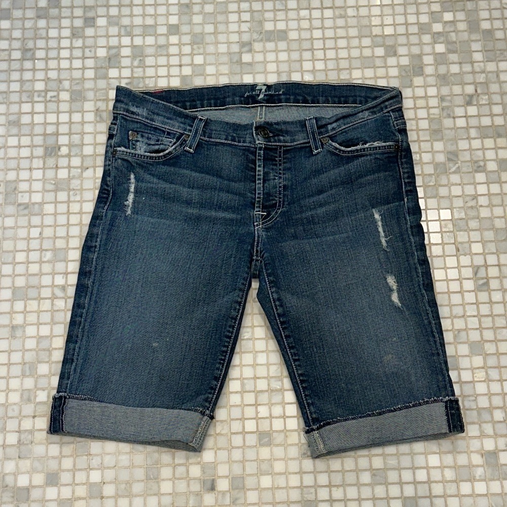 7 For All Mankind Dark Blue Bermuda Distressed Jean Shorts - Size 27